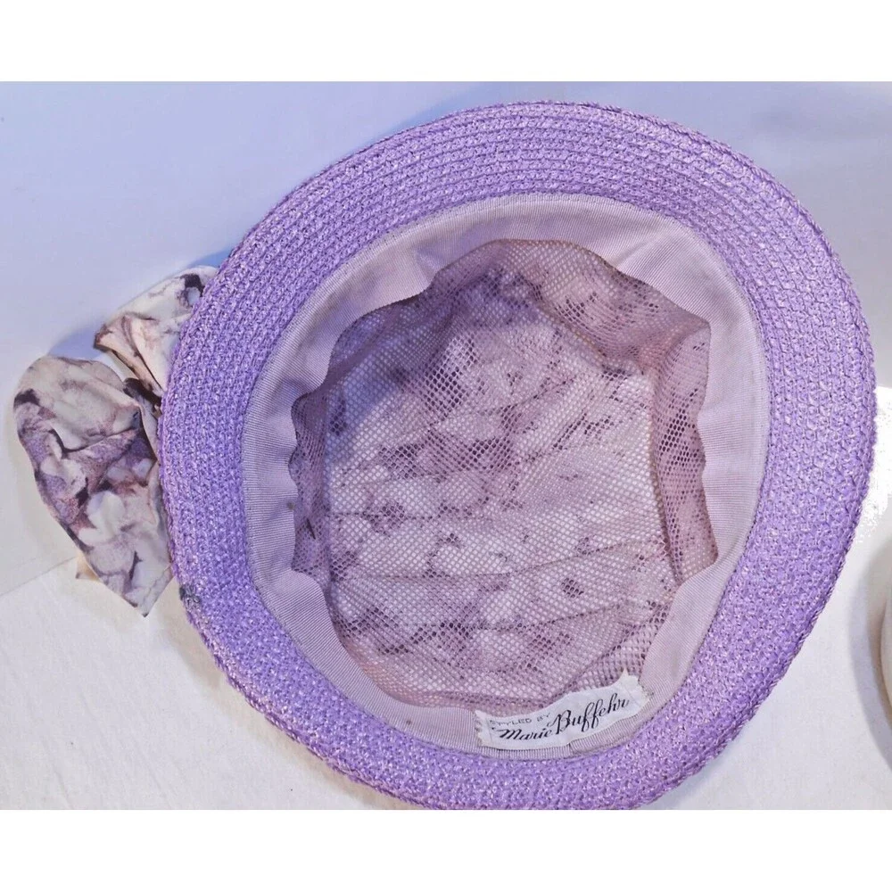 Women's Vintage Hat Marie Buffehr 1960s Purple Print Small 20